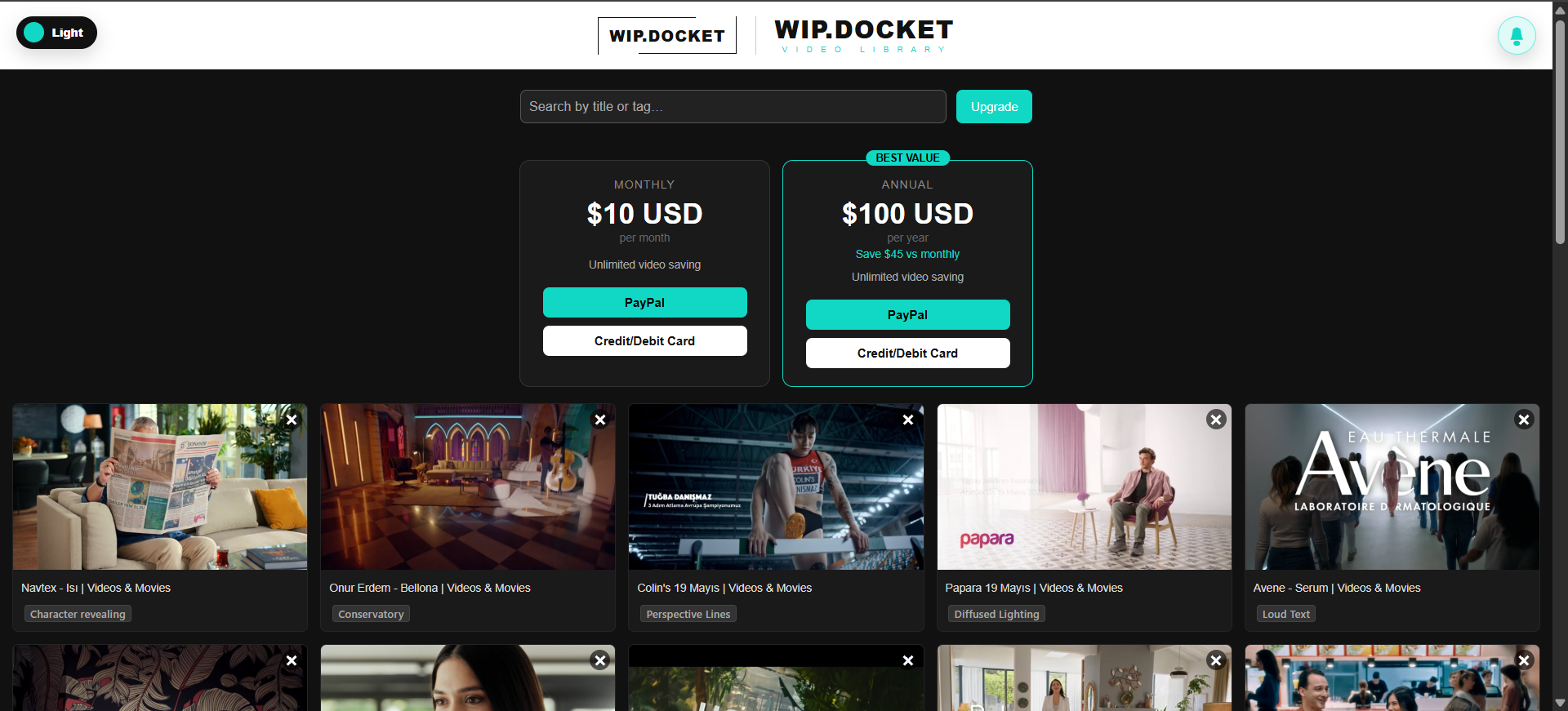 WIP. DOCKET Video Library dashboard
