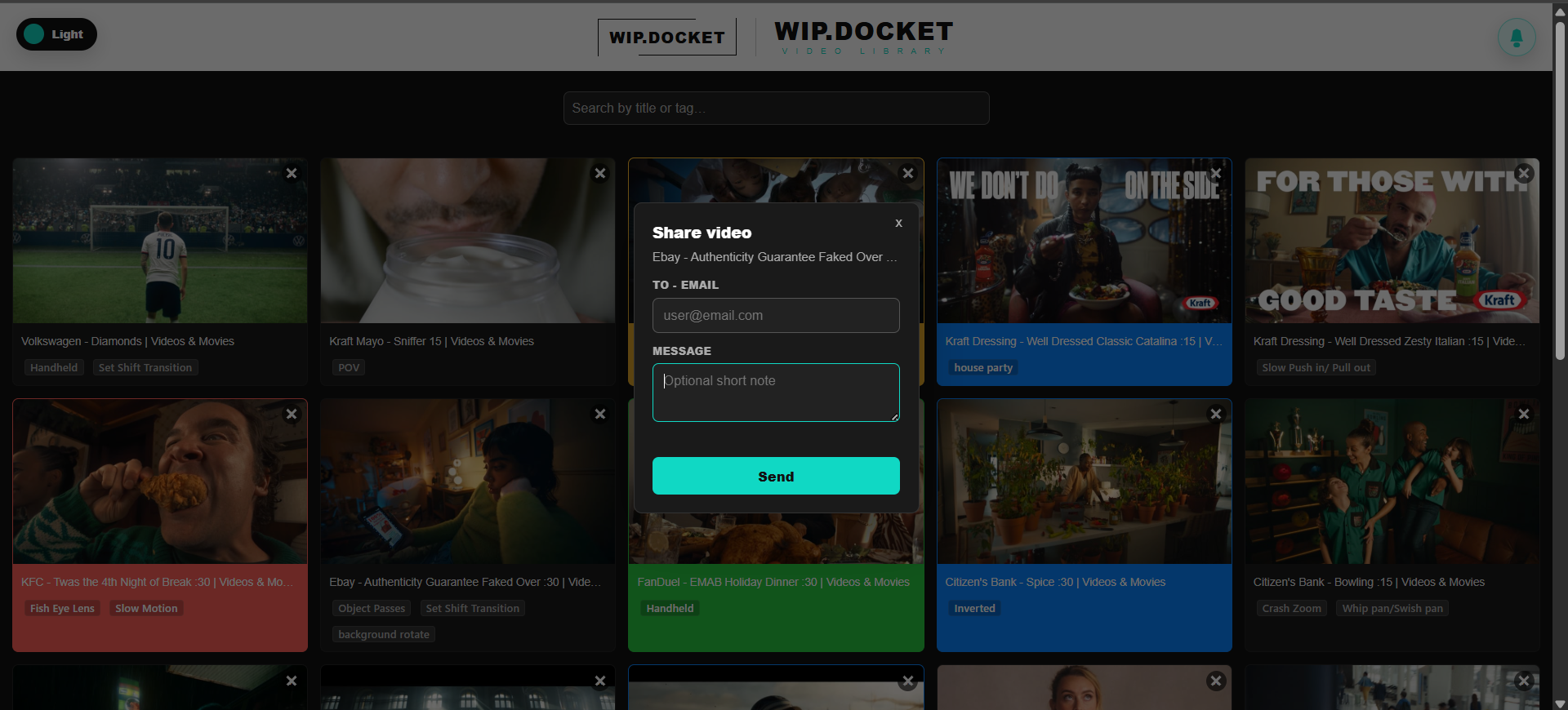 WIP. DOCKET Video Library saved reference view